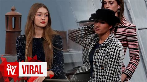 gigi chanel crasher|Gigi Hadid stops Chanel fashion show crasher, comedian Marie .